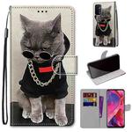 For OPPO A93 5G / A93s 5G / A54 5G / A74 5G Coloured Drawing Cross Texture Horizontal Flip PU Leather Case with Holder & Card Slots & Wallet & Lanyard(Golden Chain Grey Cat)