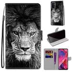 For OPPO A93 5G / A93s 5G / A54 5G / A74 5G Coloured Drawing Cross Texture Horizontal Flip PU Leather Case with Holder & Card Slots & Wallet & Lanyard(Black White Lion Head)