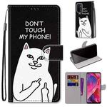 For OPPO A93 5G / A93s 5G / A54 5G / A74 5G Coloured Drawing Cross Texture Horizontal Flip PU Leather Case with Holder & Card Slots & Wallet & Lanyard(Middle Finger White Cat)