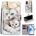 For OPPO A54 4G / A16 4G / A53s 5G / A55 5G Coloured Drawing Cross Texture Horizontal Flip PU Leather Case with Holder & Card Slots & Wallet & Lanyard(Big Cat Holding Kitten)