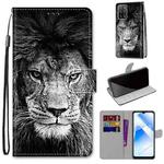 For OPPO A54 4G / A16 4G / A53s 5G / A55 5G Coloured Drawing Cross Texture Horizontal Flip PU Leather Case with Holder & Card Slots & Wallet & Lanyard(Black White Lion Head)