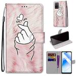 For OPPO A54 4G / A16 4G / A53s 5G / A55 5G Coloured Drawing Cross Texture Horizontal Flip PU Leather Case with Holder & Card Slots & Wallet & Lanyard(Pink Hands Heart)