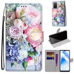 For OPPO A54 4G / A16 4G / A53s 5G / A55 5G Coloured Drawing Cross Texture Horizontal Flip PU Leather Case with Holder & Card Slots & Wallet & Lanyard(Light Pink Bouquet)