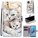 For OPPO A72 5G / A73 5G / A53 5G Coloured Drawing Cross Texture Horizontal Flip PU Leather Case with Holder & Card Slots & Wallet & Lanyard(Big Cat Holding Kitten)