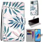 For OPPO A72 5G / A73 5G / A53 5G Coloured Drawing Cross Texture Horizontal Flip PU Leather Case with Holder & Card Slots & Wallet & Lanyard(Pink Green Leaf)