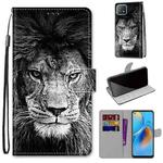 For OPPO A72 5G / A73 5G / A53 5G Coloured Drawing Cross Texture Horizontal Flip PU Leather Case with Holder & Card Slots & Wallet & Lanyard(Black White Lion Head)
