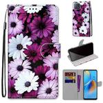 For OPPO A72 5G / A73 5G / A53 5G Coloured Drawing Cross Texture Horizontal Flip PU Leather Case with Holder & Card Slots & Wallet & Lanyard(Chrysanthemum Pink White Purple)
