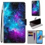 For OPPO A72 5G / A73 5G / A53 5G Coloured Drawing Cross Texture Horizontal Flip PU Leather Case with Holder & Card Slots & Wallet & Lanyard(Purple Green Starry Sky)