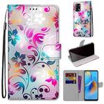 For OPPO F19 / A74 4G Coloured Drawing Cross Texture Horizontal Flip PU Leather Case with Holder & Card Slots & Wallet & Lanyard(Gradient Colorful Flower)