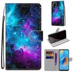 For OPPO F19 / A74 4G Coloured Drawing Cross Texture Horizontal Flip PU Leather Case with Holder & Card Slots & Wallet & Lanyard(Purple Green Starry Sky)