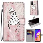 For OPPO A94 5G / A95 5G / F19 Pro+ 5G Coloured Drawing Cross Texture Horizontal Flip PU Leather Case with Holder & Card Slots & Wallet & Lanyard(Pink Hands Heart)