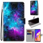 For OPPO A94 5G / A95 5G / F19 Pro+ 5G Coloured Drawing Cross Texture Horizontal Flip PU Leather Case with Holder & Card Slots & Wallet & Lanyard(Purple Green Starry Sky)