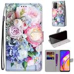 For OPPO A94 5G / A95 5G / F19 Pro+ 5G Coloured Drawing Cross Texture Horizontal Flip PU Leather Case with Holder & Card Slots & Wallet & Lanyard(Light Pink Bouquet)