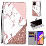 For OPPO A94 5G / A95 5G / F19 Pro+ 5G Coloured Drawing Cross Texture Horizontal Flip PU Leather Case with Holder & Card Slots & Wallet & Lanyard(Pink Stone Texture)