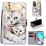 For Xiaomi Redmi 10 Coloured Drawing Cross Texture Horizontal Flip PU Leather Case with Holder & Card Slots & Wallet & Lanyard(Big Cat Holding Kitten)