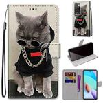 For Xiaomi Redmi 10 Coloured Drawing Cross Texture Horizontal Flip PU Leather Case with Holder & Card Slots & Wallet & Lanyard(Golden Chain Grey Cat)