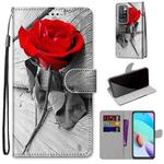 For Xiaomi Redmi 10 Coloured Drawing Cross Texture Horizontal Flip PU Leather Case with Holder & Card Slots & Wallet & Lanyard(Wood Red Rose)