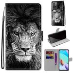 For Xiaomi Redmi 10 Coloured Drawing Cross Texture Horizontal Flip PU Leather Case with Holder & Card Slots & Wallet & Lanyard(Black White Lion Head)