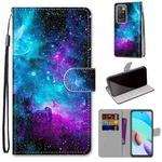 For Xiaomi Redmi 10 Coloured Drawing Cross Texture Horizontal Flip PU Leather Case with Holder & Card Slots & Wallet & Lanyard(Purple Green Starry Sky)