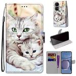 For Huawei P50 Coloured Drawing Cross Texture Horizontal Flip PU Leather Case with Holder & Card Slots & Wallet & Lanyard(Big Cat Holding Kitten)