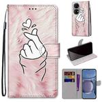 For Huawei P50 Coloured Drawing Cross Texture Horizontal Flip PU Leather Case with Holder & Card Slots & Wallet & Lanyard(Pink Hands Heart)