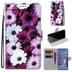 For Huawei P50 Coloured Drawing Cross Texture Horizontal Flip PU Leather Case with Holder & Card Slots & Wallet & Lanyard(Chrysanthemum Pink White Purple)