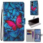 For Huawei P50 Coloured Drawing Cross Texture Horizontal Flip PU Leather Case with Holder & Card Slots & Wallet & Lanyard(Blue Red Butterfly)