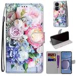 For Huawei P50 Coloured Drawing Cross Texture Horizontal Flip PU Leather Case with Holder & Card Slots & Wallet & Lanyard(Light Pink Bouquet)