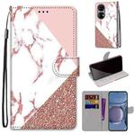 For Huawei P50 Coloured Drawing Cross Texture Horizontal Flip PU Leather Case with Holder & Card Slots & Wallet & Lanyard(Pink Stone Texture)