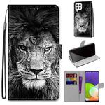 For Samsung Galaxy A22 4G Coloured Drawing Cross Texture Horizontal Flip PU Leather Case with Holder & Card Slots & Wallet & Lanyard(Black White Lion Head)