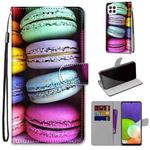 For Samsung Galaxy A22 4G Coloured Drawing Cross Texture Horizontal Flip PU Leather Case with Holder & Card Slots & Wallet & Lanyard(Colorful Cakes)