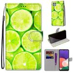 For Samsung Galaxy A22 5G Coloured Drawing Cross Texture Horizontal Flip PU Leather Case with Holder & Card Slots & Wallet & Lanyard(Green Lemon)