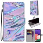 For Samsung Galaxy A22 5G Coloured Drawing Cross Texture Horizontal Flip PU Leather Case with Holder & Card Slots & Wallet & Lanyard(Fluorescent Water Texture)