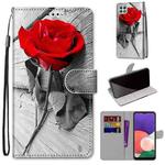 For Samsung Galaxy A22 5G Coloured Drawing Cross Texture Horizontal Flip PU Leather Case with Holder & Card Slots & Wallet & Lanyard(Wood Red Rose)