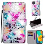 For Samsung Galaxy M32 4G / F22 Coloured Drawing Cross Texture Horizontal Flip PU Leather Case with Holder & Card Slots & Wallet & Lanyard(Gradient Colorful Flower)
