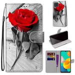 For Samsung Galaxy M32 4G / F22 Coloured Drawing Cross Texture Horizontal Flip PU Leather Case with Holder & Card Slots & Wallet & Lanyard(Wood Red Rose)