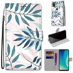 For ZTE Blade A7s 2020 Coloured Drawing Cross Texture Horizontal Flip PU Leather Case with Holder & Card Slots & Wallet & Lanyard(Pink Green Leaf)
