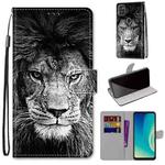 For ZTE Blade A7s 2020 Coloured Drawing Cross Texture Horizontal Flip PU Leather Case with Holder & Card Slots & Wallet & Lanyard(Black White Lion Head)