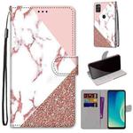 For ZTE Blade A7s 2020 Coloured Drawing Cross Texture Horizontal Flip PU Leather Case with Holder & Card Slots & Wallet & Lanyard(Pink Stone Texture)