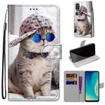 For ZTE Blade A7s 2020 Coloured Drawing Cross Texture Horizontal Flip PU Leather Case with Holder & Card Slots & Wallet & Lanyard(Slant Hat Blue Mirror Cat)