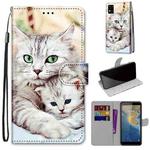 For ZTE Blade A31 Coloured Drawing Cross Texture Horizontal Flip PU Leather Case with Holder & Card Slots & Wallet & Lanyard(Big Cat Holding Kitten)
