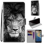 For ZTE Blade A31 Coloured Drawing Cross Texture Horizontal Flip PU Leather Case with Holder & Card Slots & Wallet & Lanyard(Black White Lion Head)