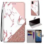 For ZTE Blade A31 Coloured Drawing Cross Texture Horizontal Flip PU Leather Case with Holder & Card Slots & Wallet & Lanyard(Pink Stone Texture)