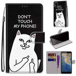 For ZTE Blade A31 Coloured Drawing Cross Texture Horizontal Flip PU Leather Case with Holder & Card Slots & Wallet & Lanyard(Middle Finger White Cat)