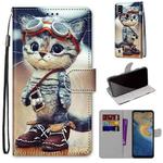 For ZTE Blade A51 Coloured Drawing Cross Texture Horizontal Flip PU Leather Case with Holder & Card Slots & Wallet & Lanyard(Leather Shoes Cat)