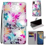 For ZTE Blade A51 Coloured Drawing Cross Texture Horizontal Flip PU Leather Case with Holder & Card Slots & Wallet & Lanyard(Gradient Colorful Flower)