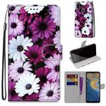 For ZTE Blade A51 Coloured Drawing Cross Texture Horizontal Flip PU Leather Case with Holder & Card Slots & Wallet & Lanyard(Chrysanthemum Pink White Purple)