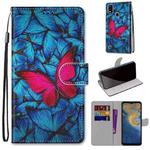 For ZTE Blade A51 Coloured Drawing Cross Texture Horizontal Flip PU Leather Case with Holder & Card Slots & Wallet & Lanyard(Blue Red Butterfly)