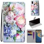 For ZTE Blade A51 Coloured Drawing Cross Texture Horizontal Flip PU Leather Case with Holder & Card Slots & Wallet & Lanyard(Light Pink Bouquet)