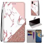 For ZTE Blade A51 Coloured Drawing Cross Texture Horizontal Flip PU Leather Case with Holder & Card Slots & Wallet & Lanyard(Pink Stone Texture)